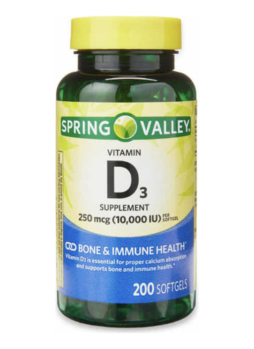 D3 10 Mil Iu Spring Valley Com 200 Cápsulas Softgel Original