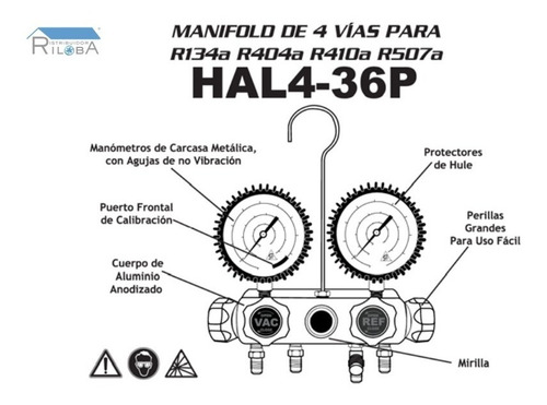 Manifold 4 Vías Para R410a, R134a, R507a Y R404a Marca Gb