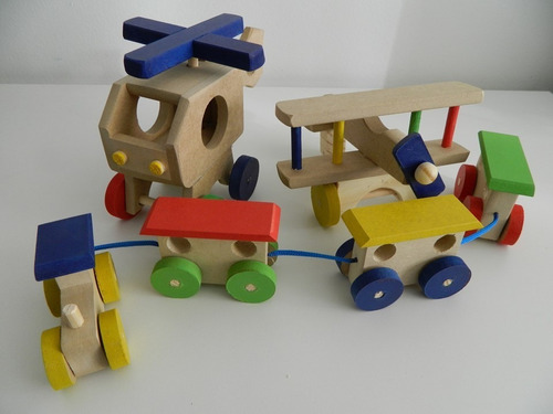 Kit Transportes De Brinquedos De Madeira - Mdf/pinus + Jipe