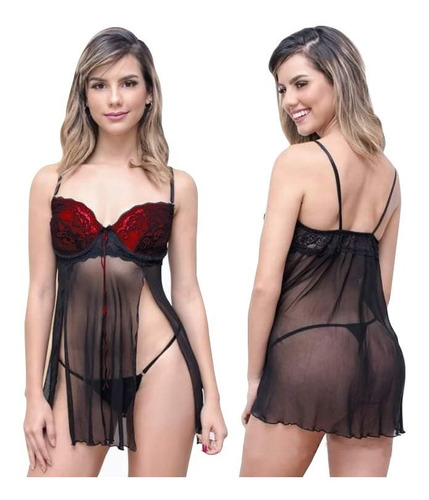 Sexy Babydoll Push Up/lenceria Fina/tull Encaje/hilo/en Caja