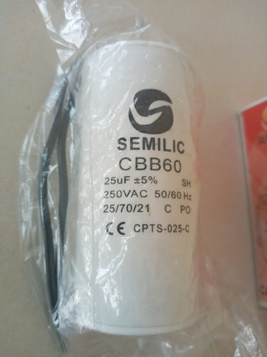 Imagen 3 de 5 de Capacitor Eléctrico 25 Mf + 5 % Marca Semilic Cbb60 250 Vac.