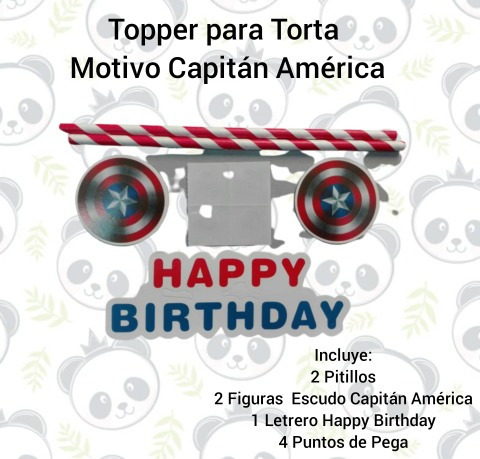 Topper Para Decoración Torta Cumpleaños Capitán América 