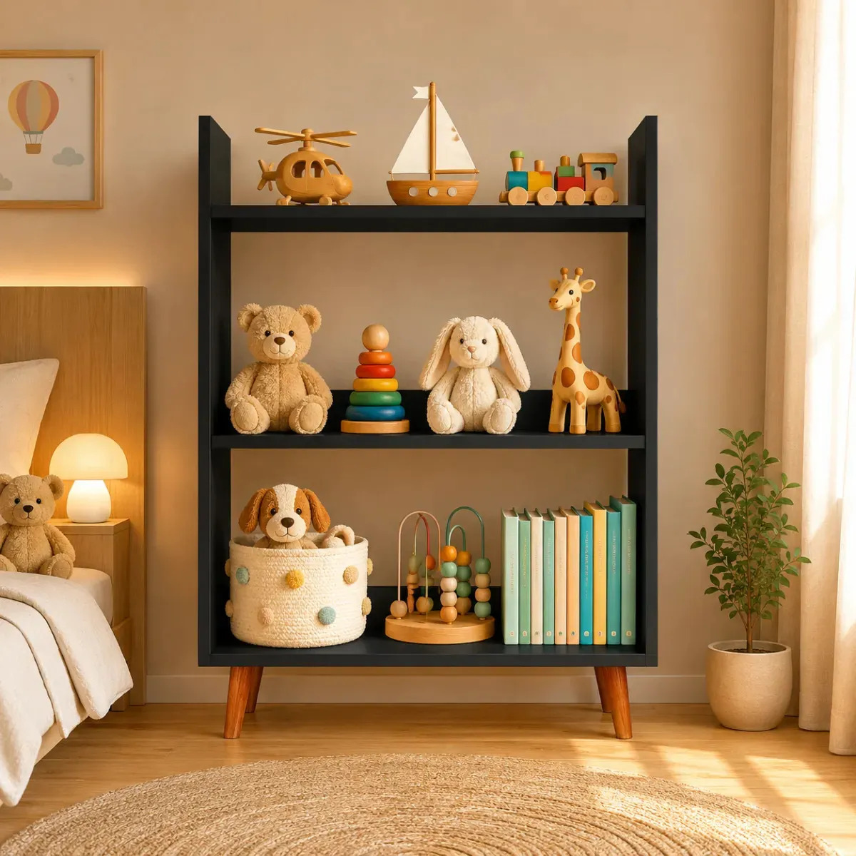 Nicho Organizador Infantil Moderno para Brinquedos e Livros Preto