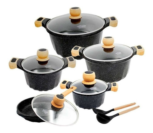 Set De Olla Roca Volcanica Antiadher Ecologica 12pcs Valeska