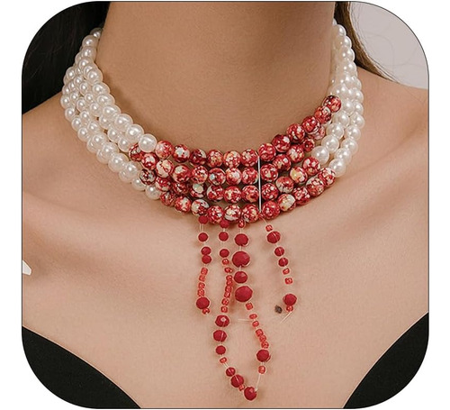 Collar De Perlas De Sangre Para Mujer, Gargantilla De Perlas