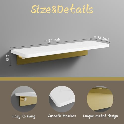 Estante Flotante Mármol Pared Baño Moderno Resistente, Blanc