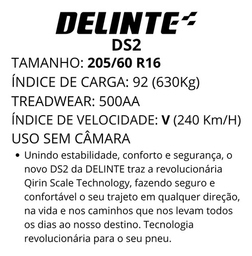 Kit 4x Pneu 205/60r16 Ds2 Delinte 92v Aro 16 Aircross Doblo