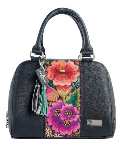 Imagen 1 de 3 de Bolso Elsa De Piel Con Telar Artesanal Zinacantán Bolsa Dama