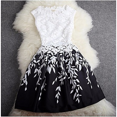 Vestido Floral Blanco Y Negro - L