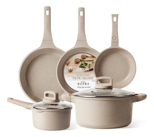 Bateria De Cocina Antiadherente Induccion Carote 7pz Taupe
