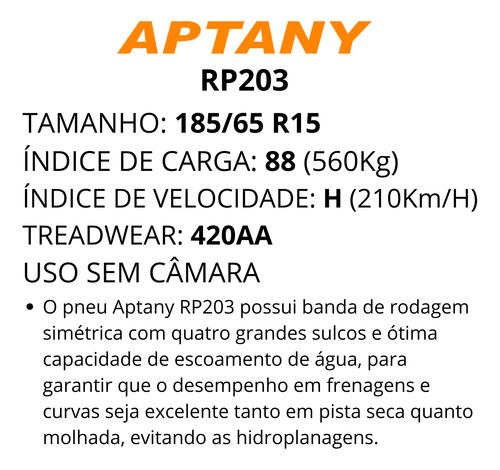 Kit 4 Pneu 185/65r15 Rp203 Tl 88h Aptany Logan Tiida H
