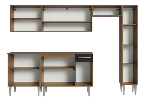 Cocina Integral Completa Modular Madesa Emilly 261cm Mn 09 Color Marrón/Negro