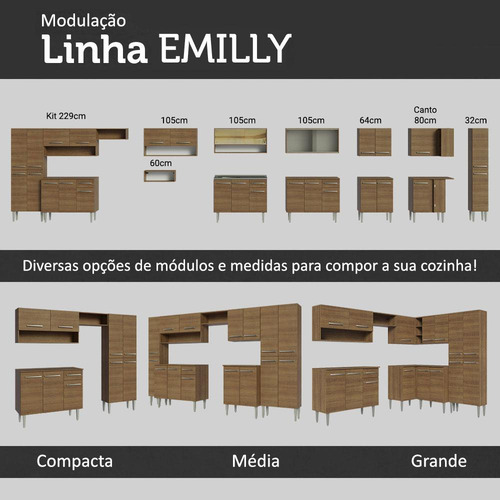 Cozinha Compacta Madesa Emilly Force Com Armário E Balcão Cor Rustic