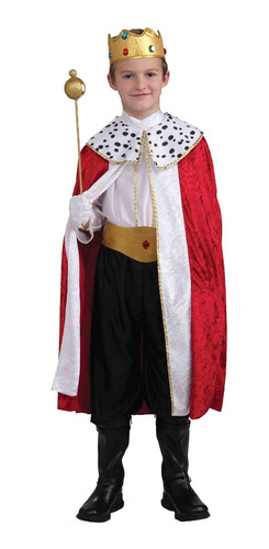 Disfraz De Rey Majestuoso Para Nios, S, Rojo, Blanco, Negro