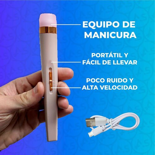 Imagen 3 de 10 de Torno Eléctrico Manicura Con Luz Profesional Usb + 5 Fresas