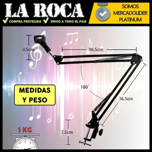 Imagen 8 de 10 de Soporte Para Microfono Radio Brazo Articulado Giro 270 Envio