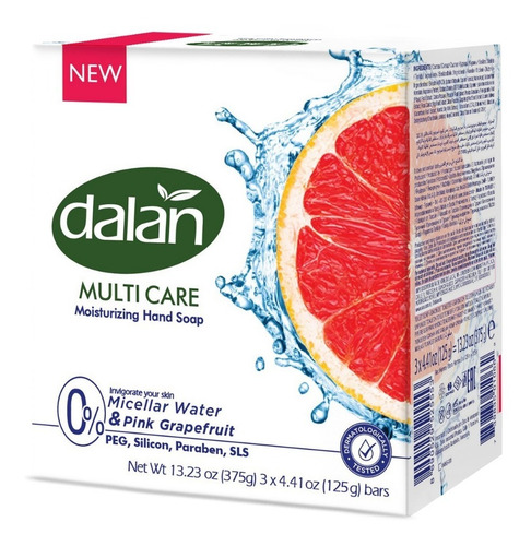 Imagen 2 de 2 de Jabón Barra Dalan Micelar Pomelo Rojo 3 Pack 125gr 24paq
