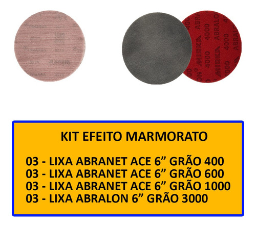 Kit Lixa Super Basic Efeito Marmore Abranet Abralon Mirka Quantidade de cascalhos 0