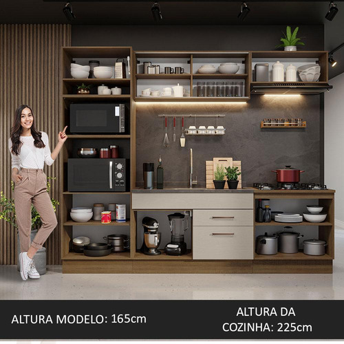 Armário De Cozinha Completa 270cm Agata Madesa 03 Cor Rustic/Crema