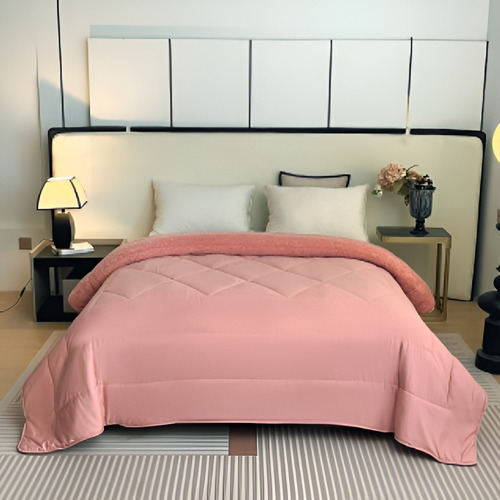 Acolchado Liso Duet Corderito King Size Abrigado Super Soft Rosa Viejo