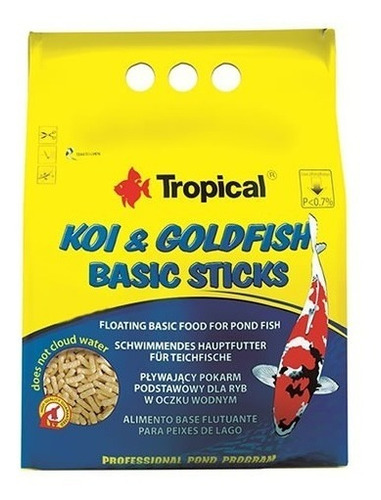 Imagen 1 de 5 de Alimento para peces carpas Tropical Koi Goldfish basic sticks flote 800g