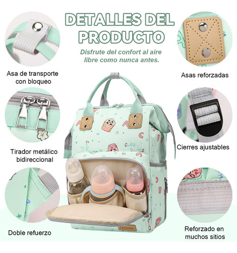 Nuhexry Mochila Pañaleras Para Bebe Bolsa Impermeable Multiusos Verde Claro