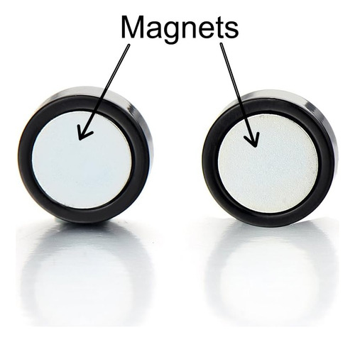 2 Pendientes Magnéticos De Estrella Circular Negra De 8 Mm P