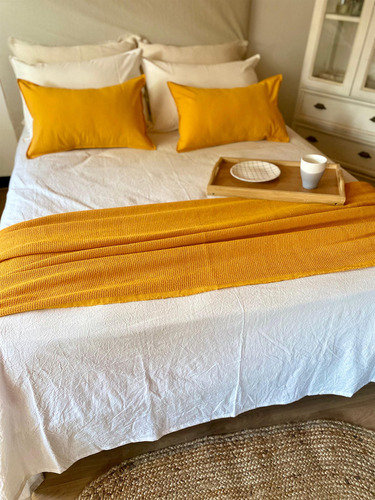 Manta Waffle 100x260 Cm Pie De Cama Manta De Sillón Color Mostaza