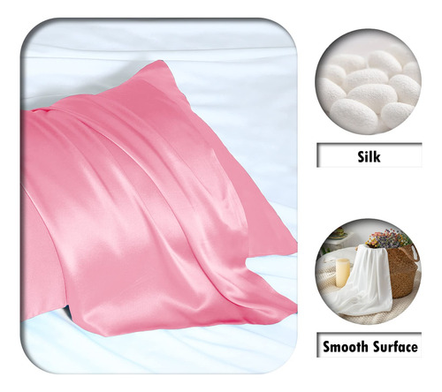Funda De Almohada De Seda Tamaño Estandar Color Rosa