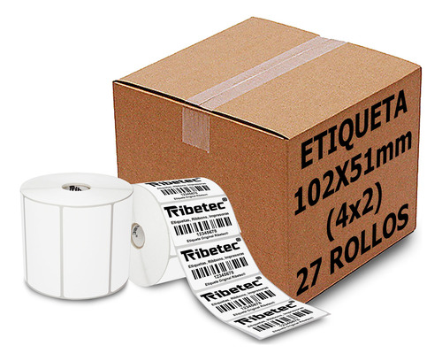 27 Rollos Etiqueta Térmica 4x2 (102x51 Mm) 1,500 Pza C/u C1 Color Blanco Diseño Impreso No Aplica
