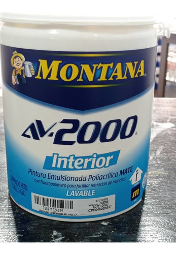 Pintura Caucho Mate Blanco Montana Av2000 Interior.  Galón 