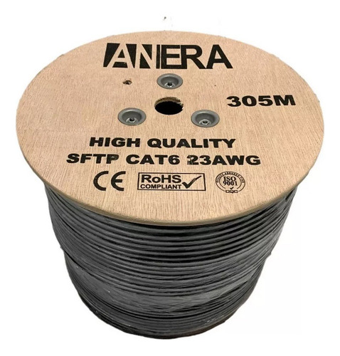 Rollo De Cable Utp Anera Cat6 Exteriores 305m Color Negro