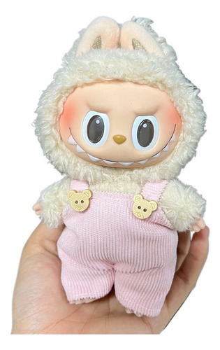 Calça Suspensório Urso Rosa Para Labubu