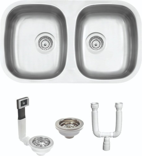 Bañera doble Tramontina satinada 72x40x15 con escape y sifón