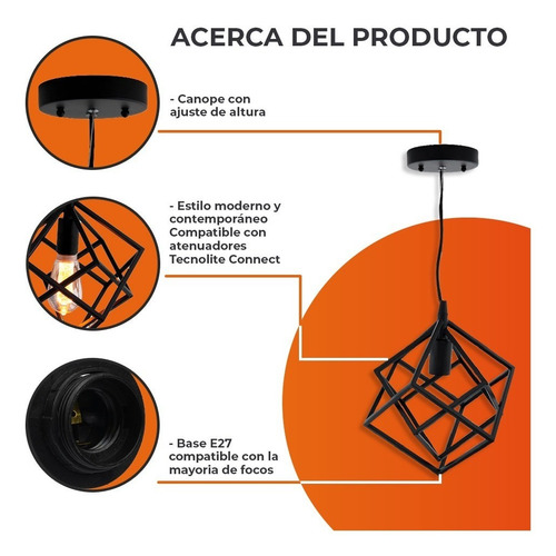 Lámpara Colgante Acero Negro 8.5w 100v Tecnolite 60CTL6130MVN