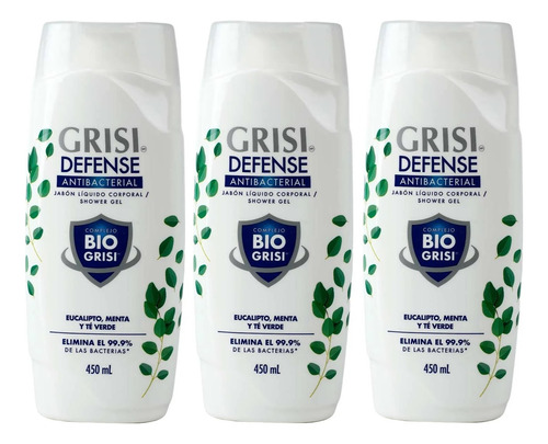 3 Jabón Liquido Corporal Grisi Defense Antibacterial 450ml
