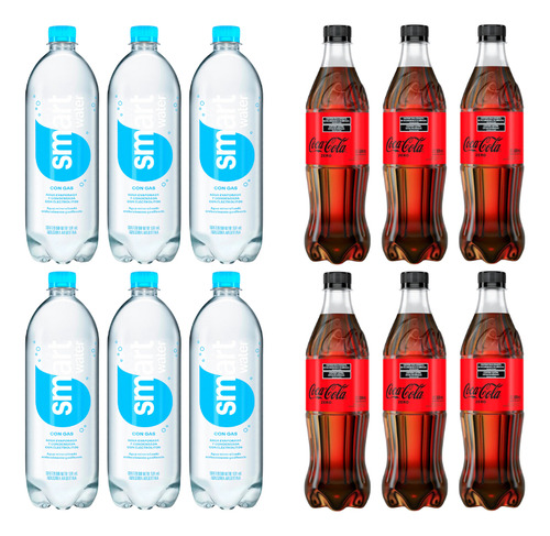 Agua Smart Water Con Gas 600mx6+coca Cola Zero 500mlx6