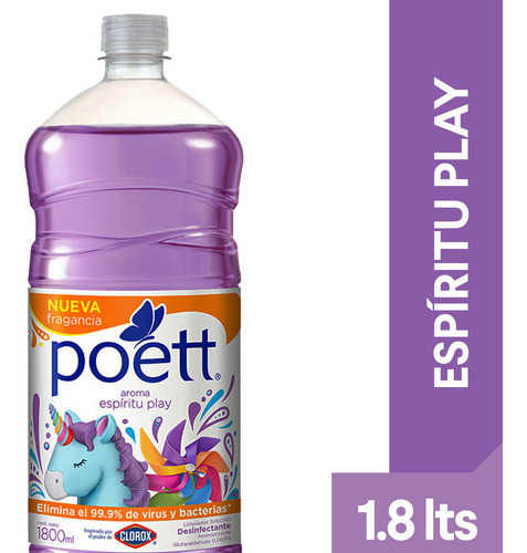 Imagen 1 de 2 de Limpiador Líquido Poett Espíritu Play 1800 Ml