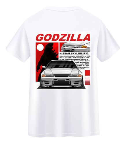Playera Godzilla Nissan Skyline R32 Automóvil Cuello Redondo