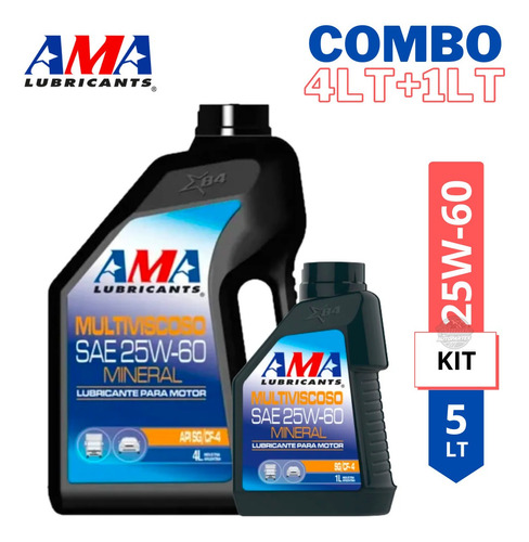 Kit Aceites Lubricantes Motor Ama Mineral 25w60 4l+1l