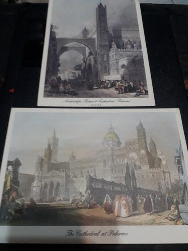 2 Postales Catedral De Palermo, Italia, Sin Circular (Usado)