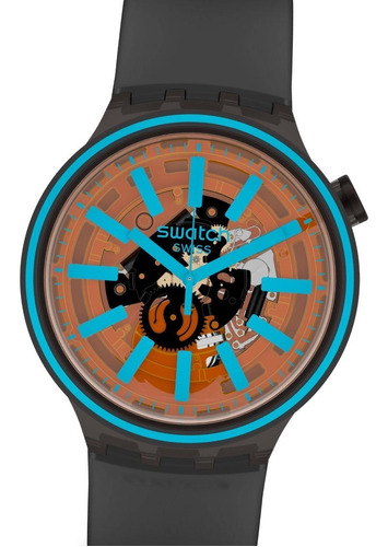 Reloj Swatch So27b112 Fire Taste Big Bold 47 Mm Watch Fan Color de la malla Gris Color del bisel Turquesa Color del fondo Naranja oscuro