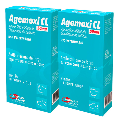 Kit 2 Agemoxi Cl 50mg 20 Comprimidos Antibiótico Cães/gatos