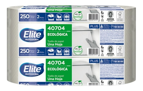 40704 Toalla De Papel Elite Ecológica 2 Rollos X 250 Mts