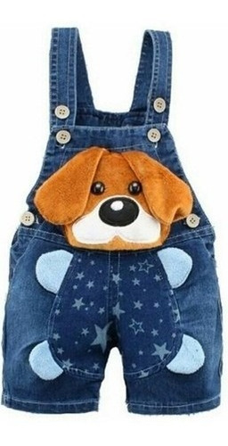 Imagem 1 de 6 de Roupas De Bebê Jardineira Brim Jeans Cachorrinho Infantil