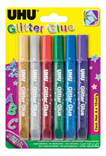 Adhesivo Uhu Glitter Glue Pomo Liquido Colores Slime X6