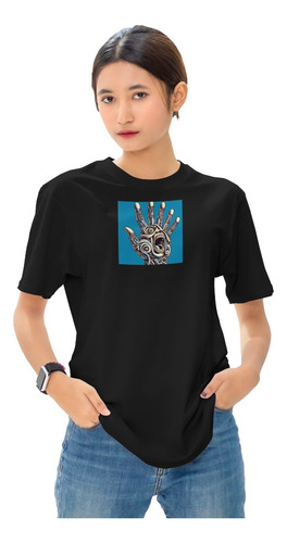 Playera Mujer Negra Estampado Frase Minimalista Manga Corta