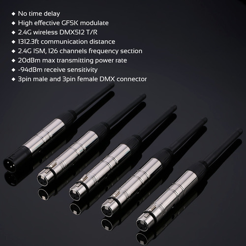 Dmx512 2.4g Ism Wireless 5pcs Transmisor Receptor Kit Para