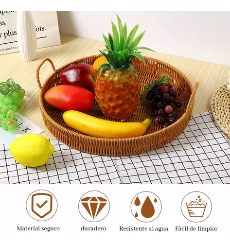 Juego De 3 Cestas De Mimbre Con Bandeja Circular Para El Hog