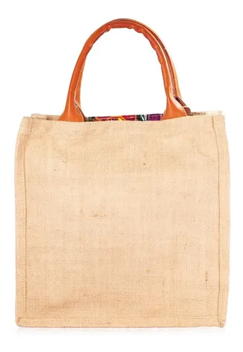 Bolso Artesanal Tipo Shoper En Yute Con Telar Artesanal Flor Diseño De La Tela Marimar Chica